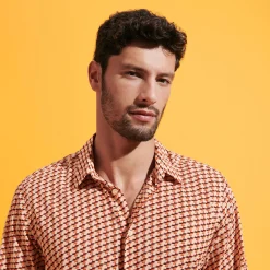 Online Vilebrequin Unisex Cotton Voile Lightweight Shirt Micro Mouettes Straw/Yellow