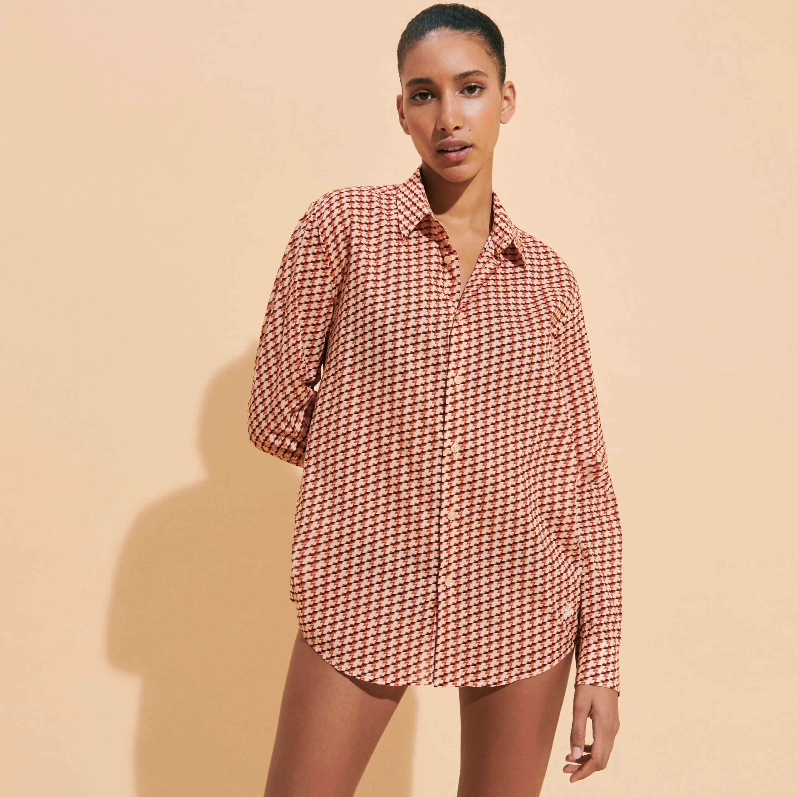 Online Vilebrequin Unisex Cotton Voile Lightweight Shirt Micro Mouettes Straw/Yellow