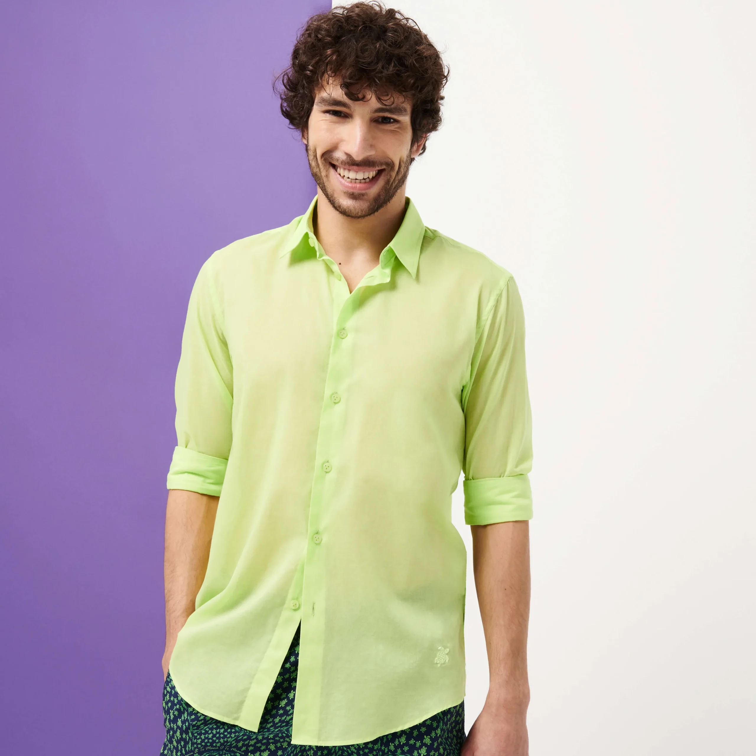 Cheap Vilebrequin Unisex Cotton Voile Lightweight Shirt Solid Coriander/Green