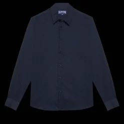 Best Sale Vilebrequin Unisex Cotton Voile Lightweight Shirt Solid Navy/Blue