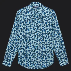 Discount Vilebrequin Unisex Cotton Voile Lightweight Shirt Turtles Leopard Thalassa/Blue