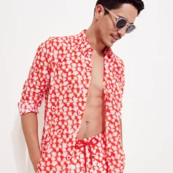 Clearance Vilebrequin Unisex Cotton Voile Summer Shirt Attrape Coeur Poppy Red/Red