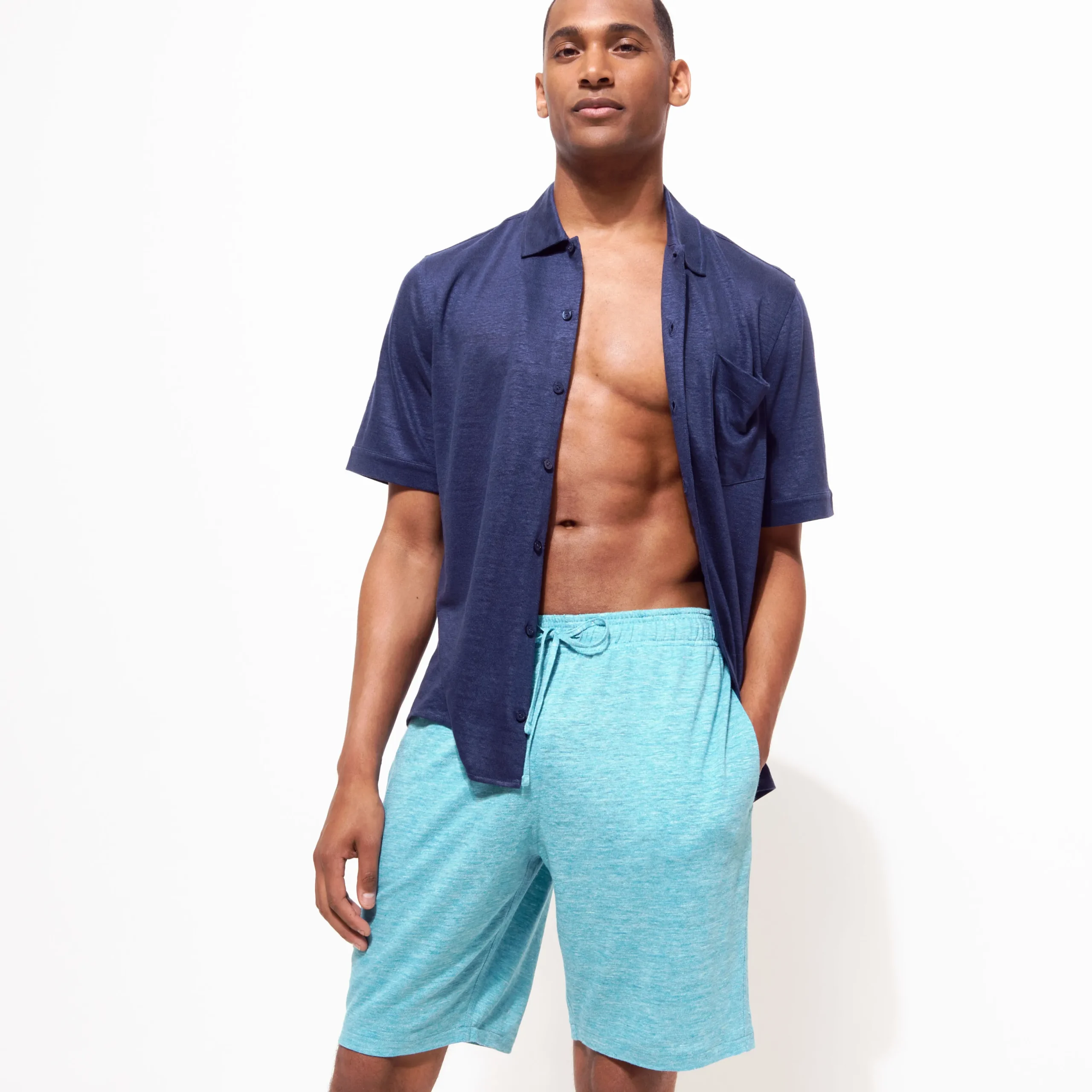 Outlet Vilebrequin Unisex Linen Bermuda Shorts Solid Heather Azure/Blue