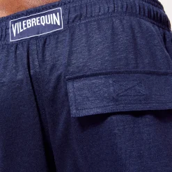 Sale Vilebrequin Unisex Linen Bermuda Shorts Solid Navy/Blue