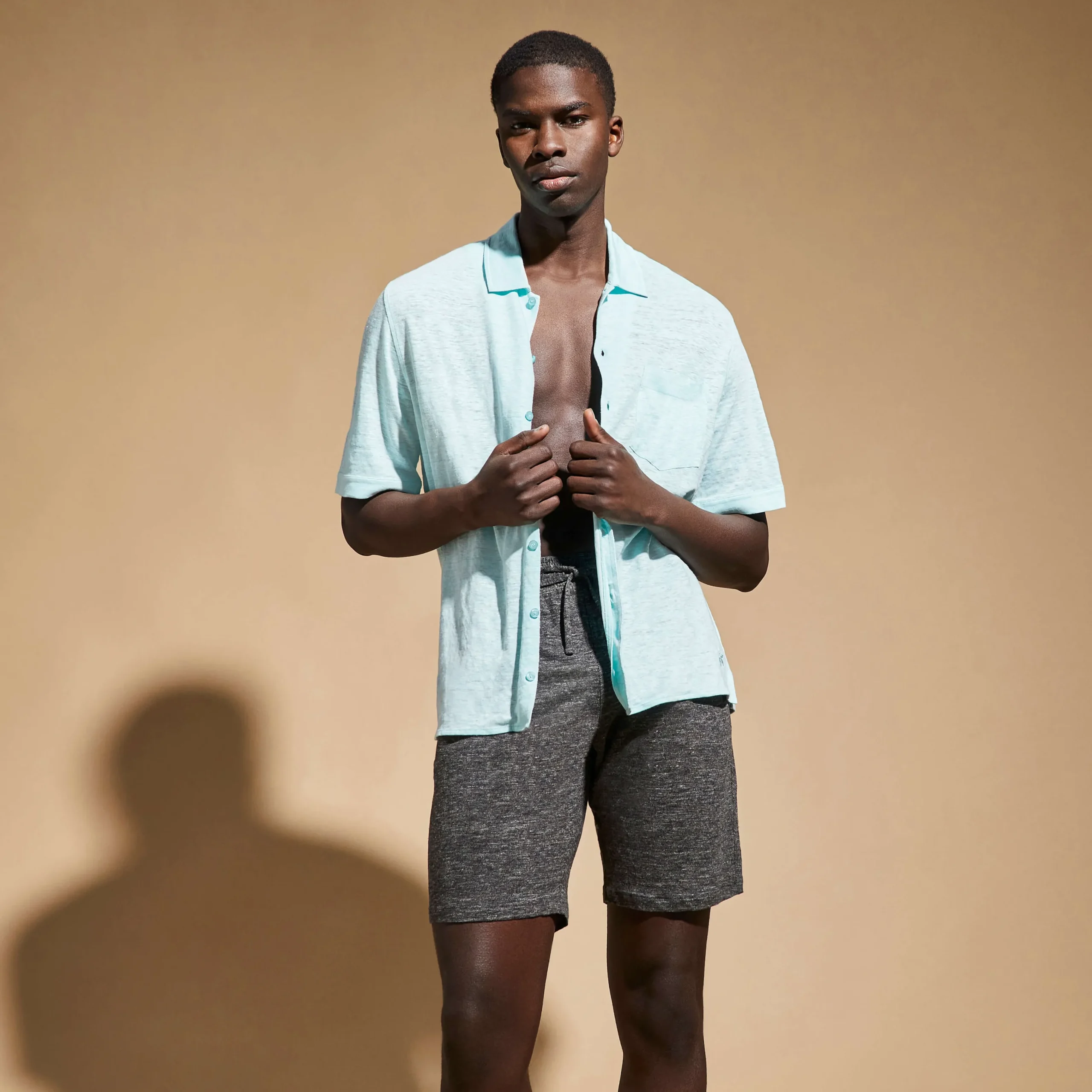 Flash Sale Vilebrequin Unisex Linen Bermuda Shorts Solid Heather Anthracite/White