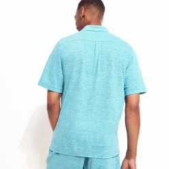 Flash Sale Vilebrequin Unisex Linen Bowling Shirt Solid Heather Azure/Blue