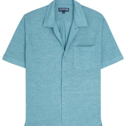 Flash Sale Vilebrequin Unisex Linen Bowling Shirt Solid Heather Azure/Blue