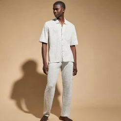 Store Vilebrequin Unisex Linen Bowling Shirt Solid Lihght Gray Heather/Grey