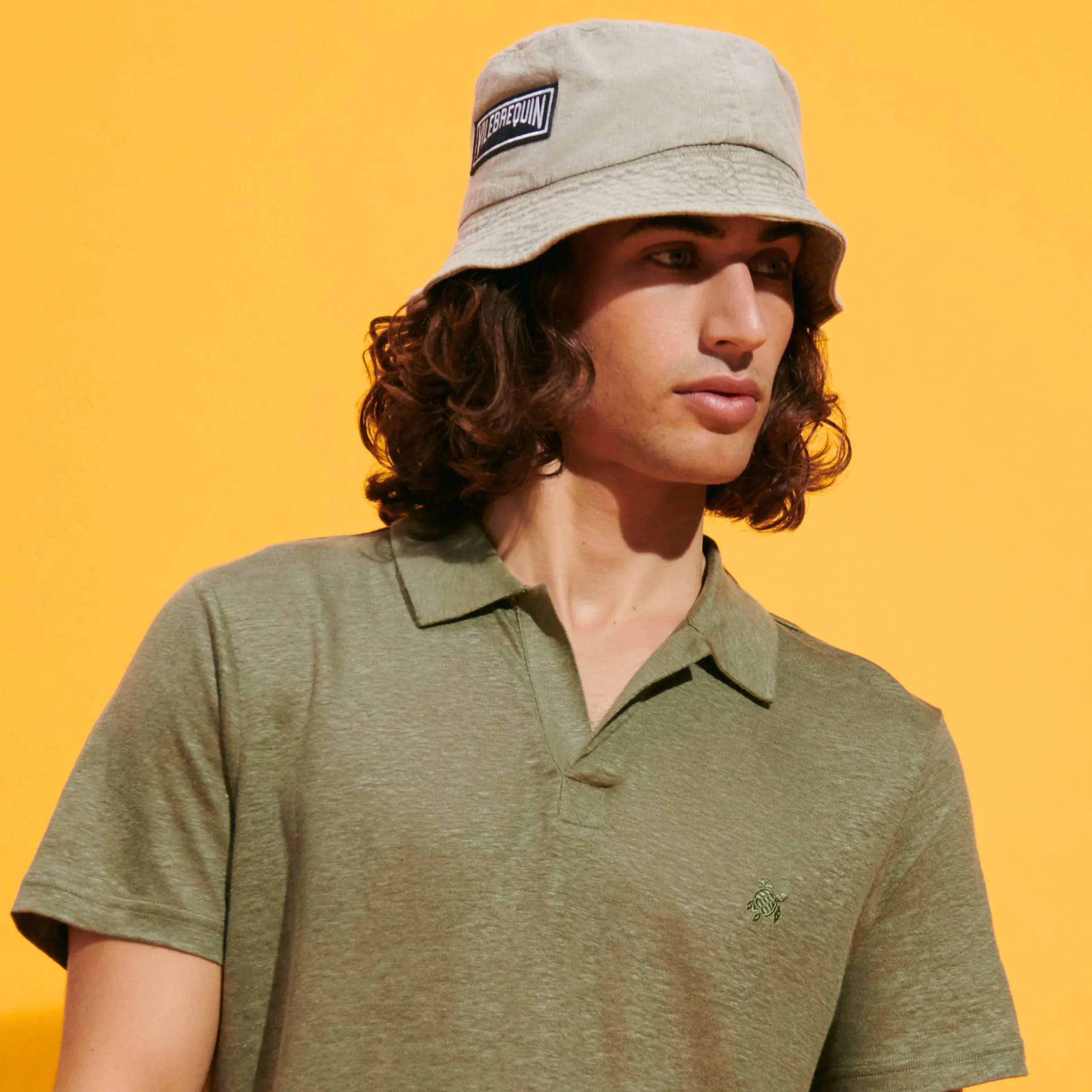 Shop Vilebrequin Unisex Linen Bucket Hat Solid Eucalyptus/Green