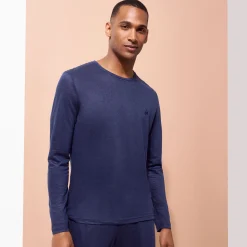 Sale Vilebrequin Unisex Linen Long Sleeves T-Shirt Solid Navy/Blue