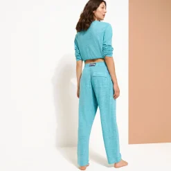 New Vilebrequin Unisex Linen Pants Solid Heather Azure/Blue