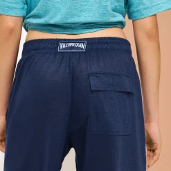 Sale Vilebrequin Unisex Linen Pants Solid Navy/Blue