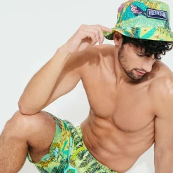 Sale Vilebrequin Unisex Linen Printed Bucket Hat Jungle Rousseau Ginger/Green