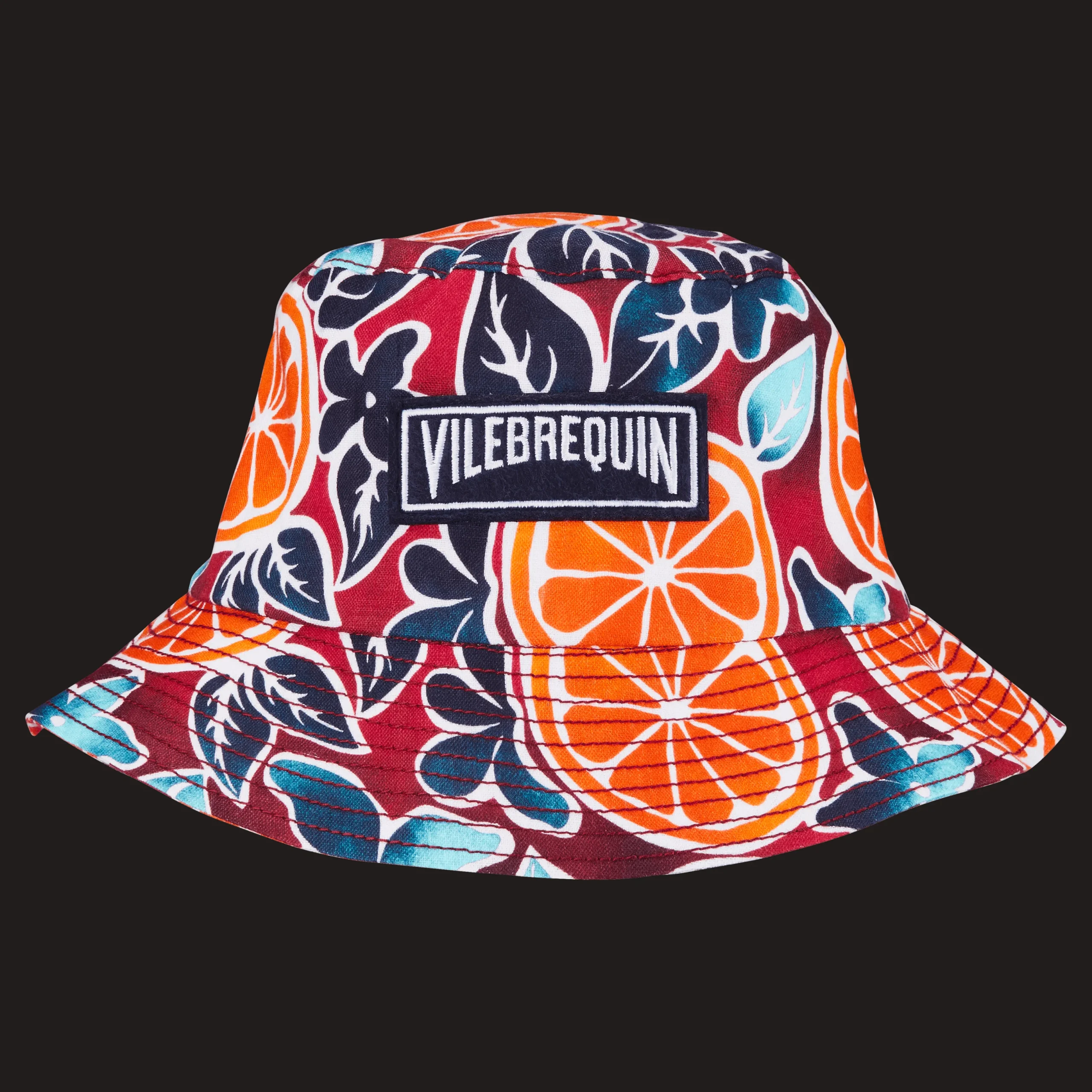 Shop Vilebrequin Unisex Linen Printed Hat Presse Citron Burgundy/Red