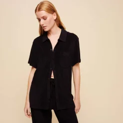 Outlet Vilebrequin Unisex Terry Bowling Shirt Solid Black/Black