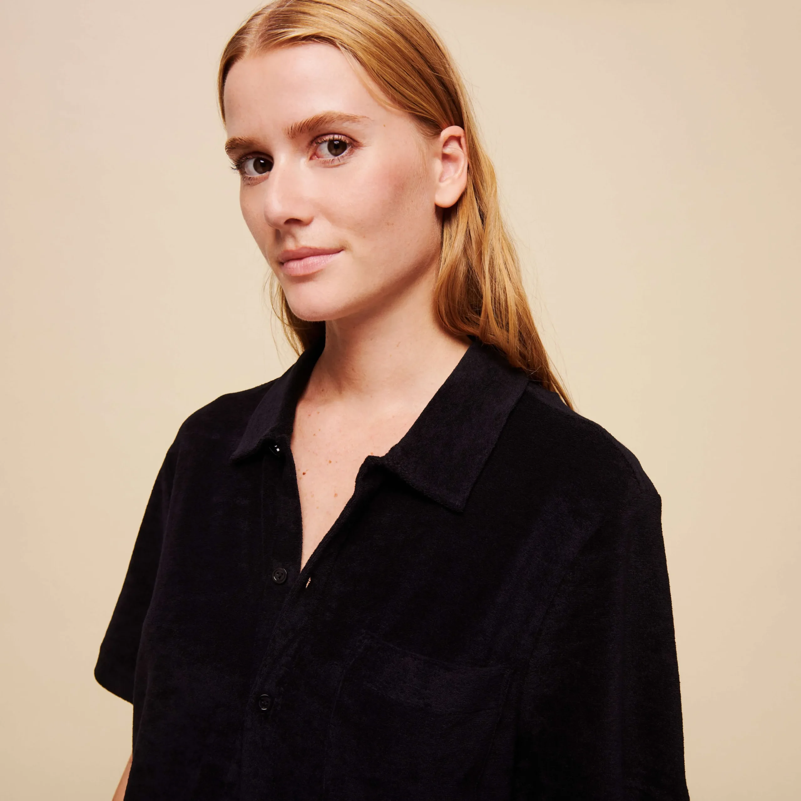 Outlet Vilebrequin Unisex Terry Bowling Shirt Solid Black/Black