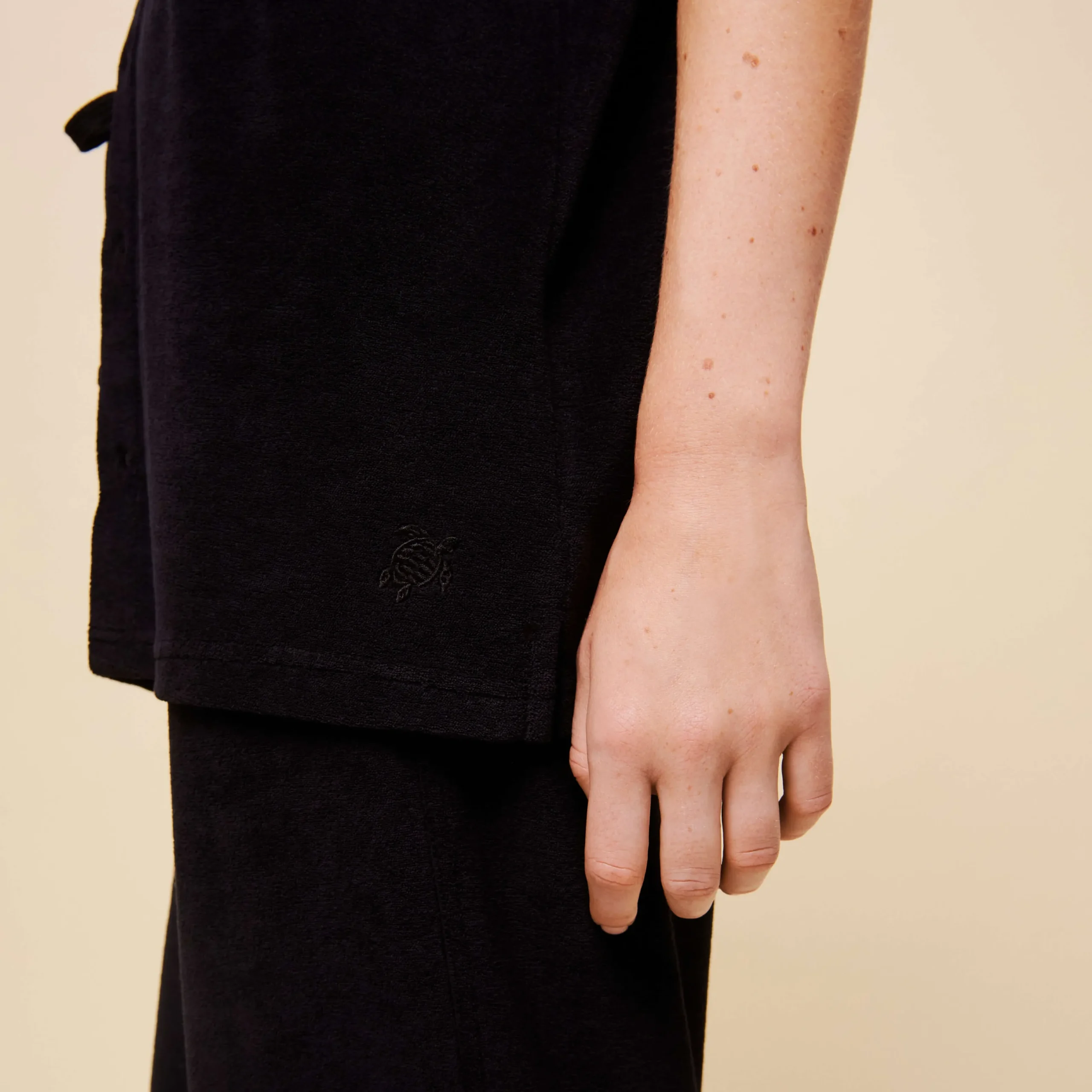 Outlet Vilebrequin Unisex Terry Bowling Shirt Solid Black/Black