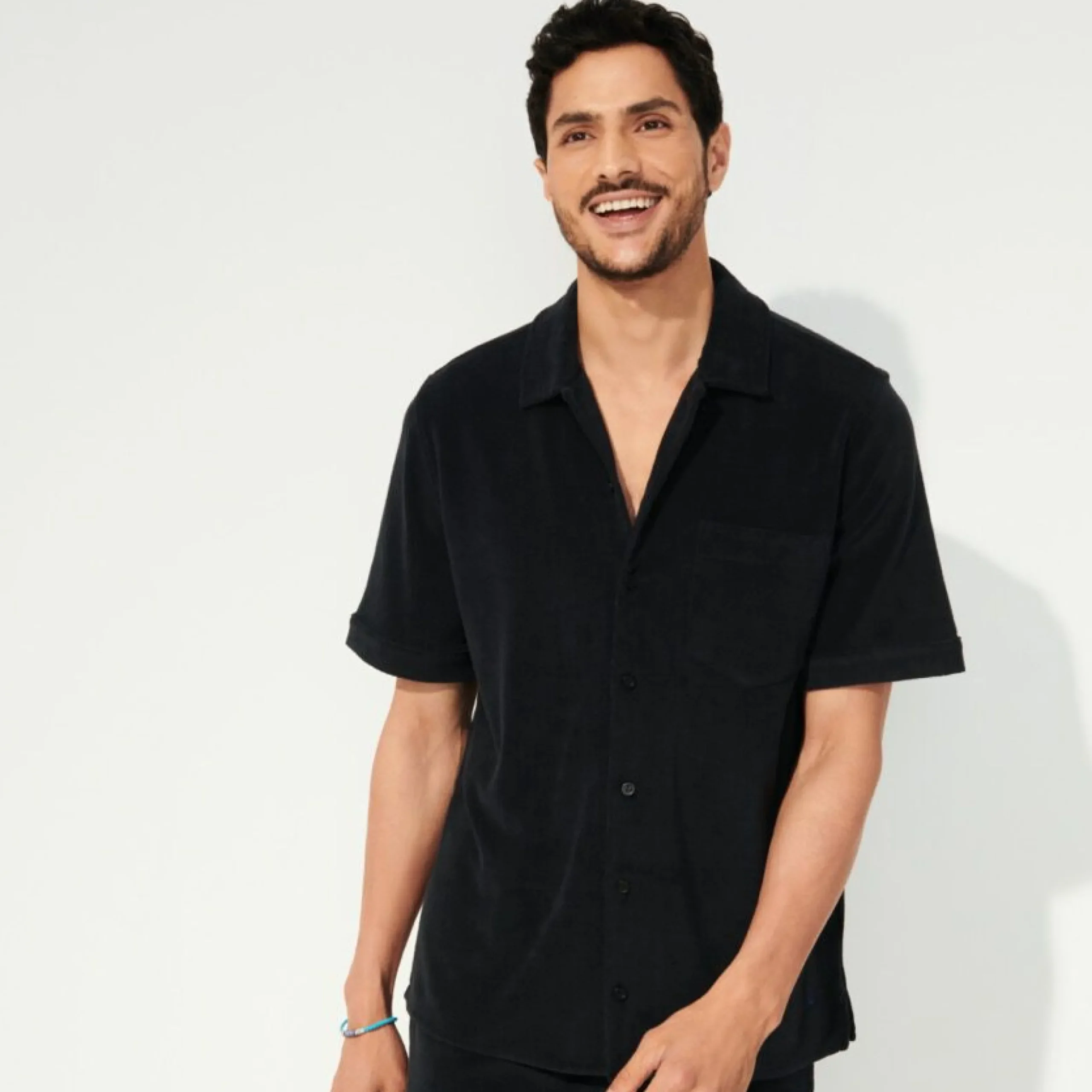 Outlet Vilebrequin Unisex Terry Bowling Shirt Solid Black/Black