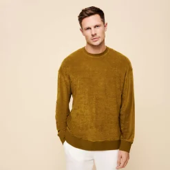 New Vilebrequin Unisex Terry Sweatshirt Solid Bark/Beige