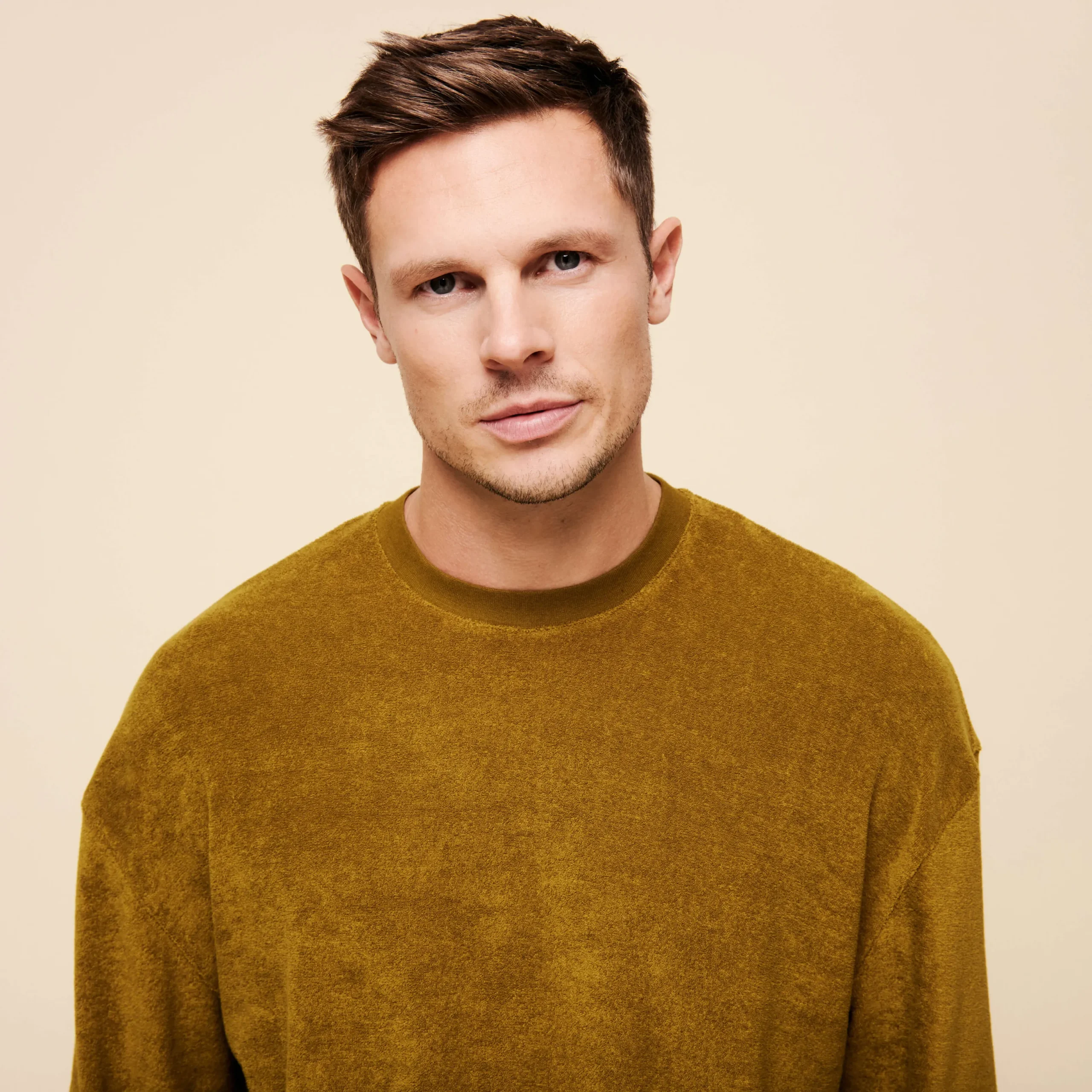 New Vilebrequin Unisex Terry Sweatshirt Solid Bark/Beige