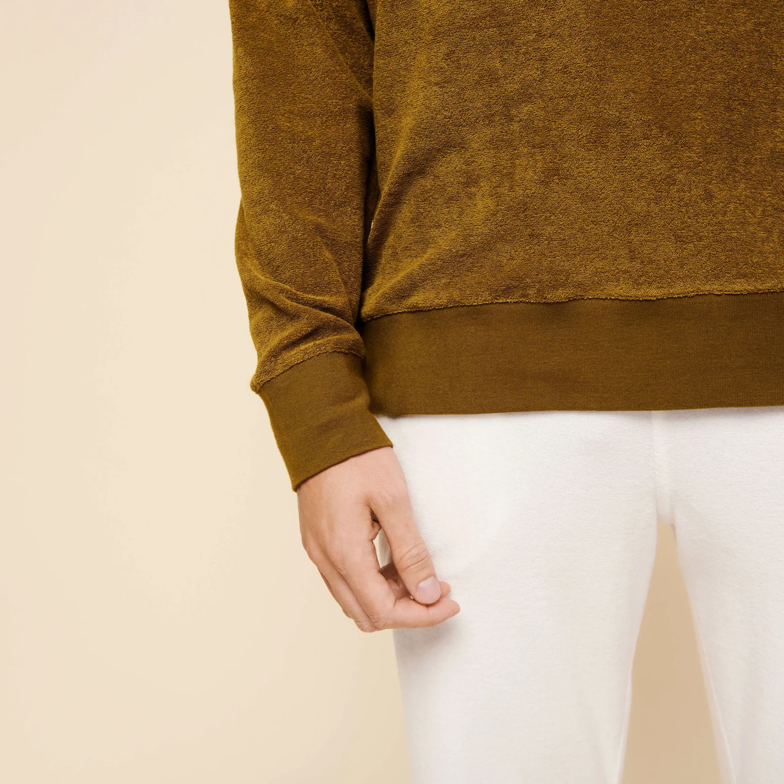 New Vilebrequin Unisex Terry Sweatshirt Solid Bark/Beige