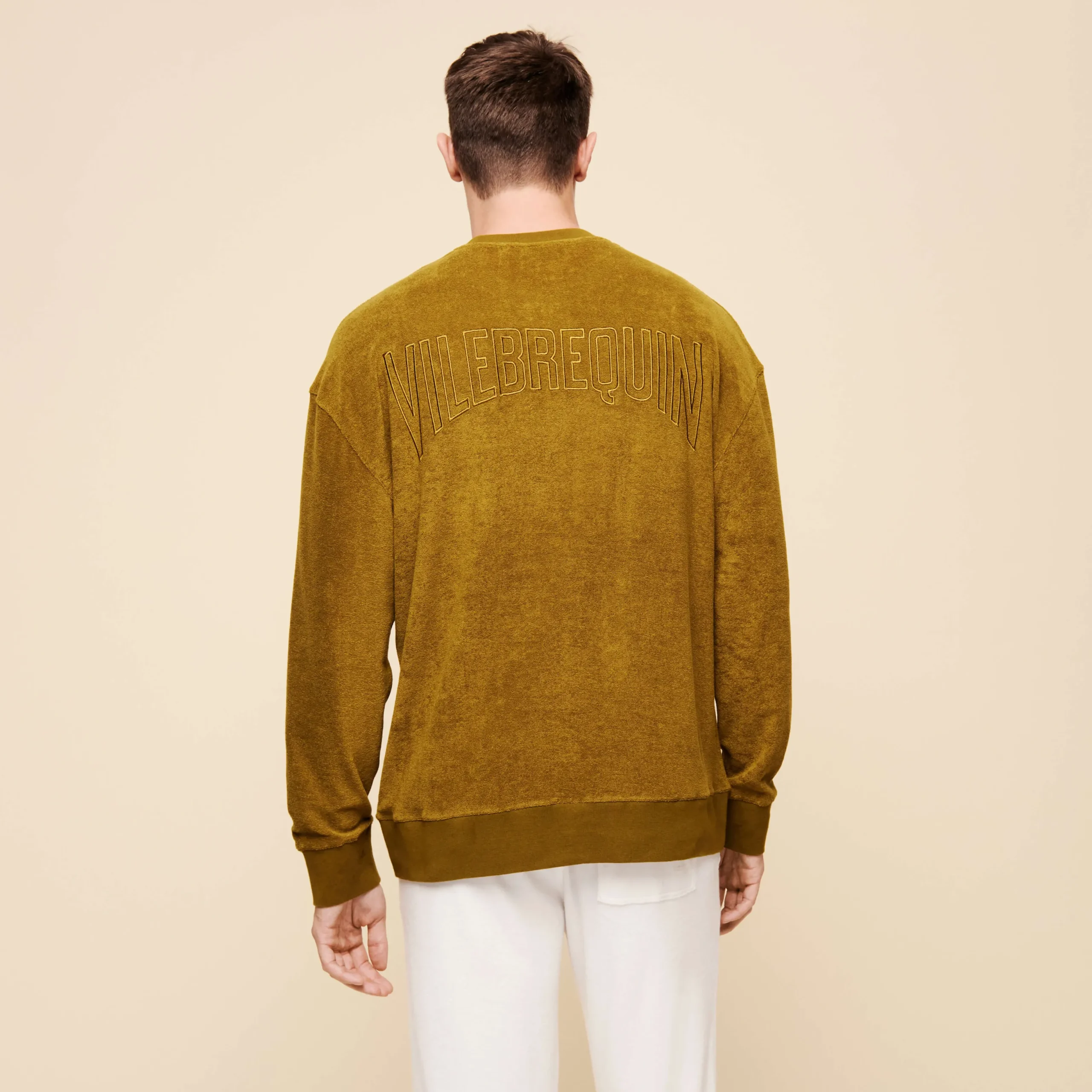 New Vilebrequin Unisex Terry Sweatshirt Solid Bark/Beige