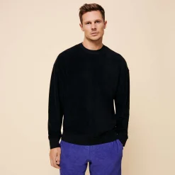 Best Vilebrequin Unisex Terry Sweatshirt Solid Black/Black