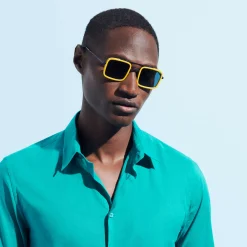 Shop Vilebrequin White Tulipwood Women And Men Sunglasses - Vbq X Shelter Sunflower/Yellow
