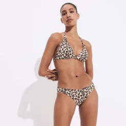 Best Vilebrequin Women Bikini Bottom Midi Brief Turtles Leopard Straw/Yellow