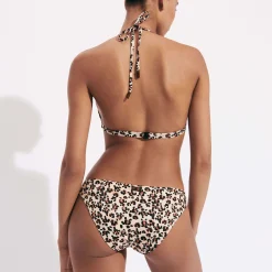 Best Vilebrequin Women Bikini Bottom Midi Brief Turtles Leopard Straw/Yellow