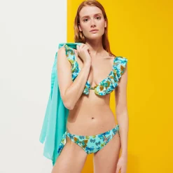 Fashion Vilebrequin Women Bikini Bottom Mini Brief To Be Tied Butterflies Lagoon/Blue