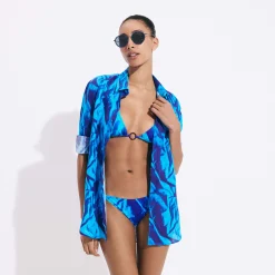 Shop Vilebrequin Women Bikini Bottom Mini Brief To Be Tied Les Draps Froisses Neptune Blue/Blue