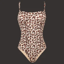 New Vilebrequin Women Bustier One-Piece Swimsuit Turtles Leopard Straw/Yellow
