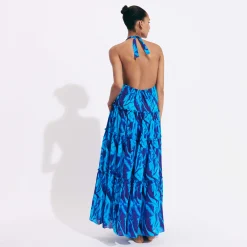 Outlet Vilebrequin Women Cotton Long Backless Dress Les Draps Froisses Neptune Blue/Blue