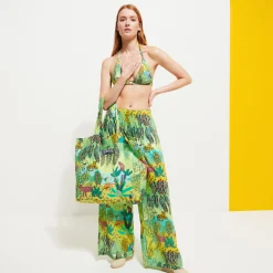 Cheap Vilebrequin Women Cotton Pants Jungle Rousseau Ginger/Green