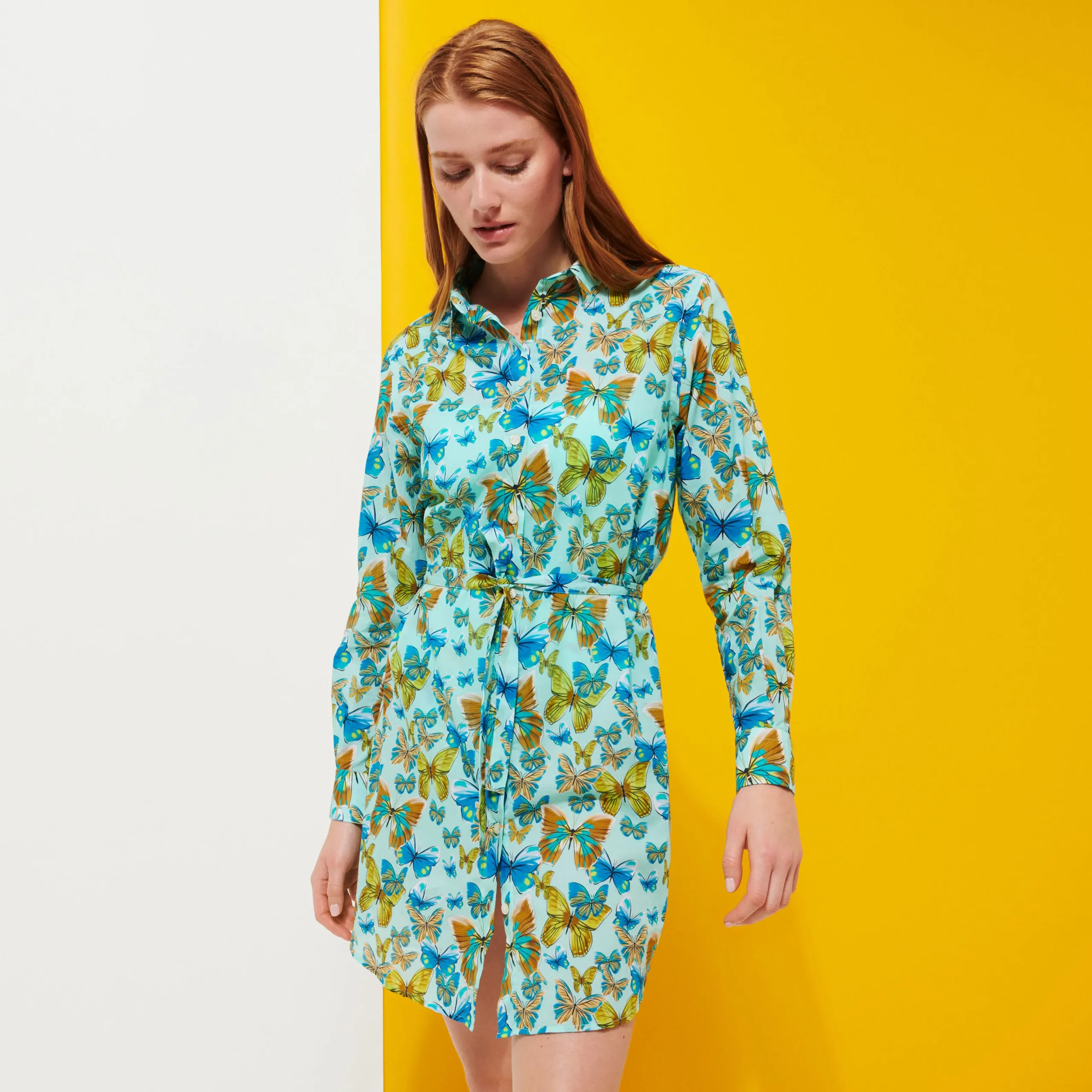 Clearance Vilebrequin Women Cotton Shirt Dress Butterflies Lagoon/Blue