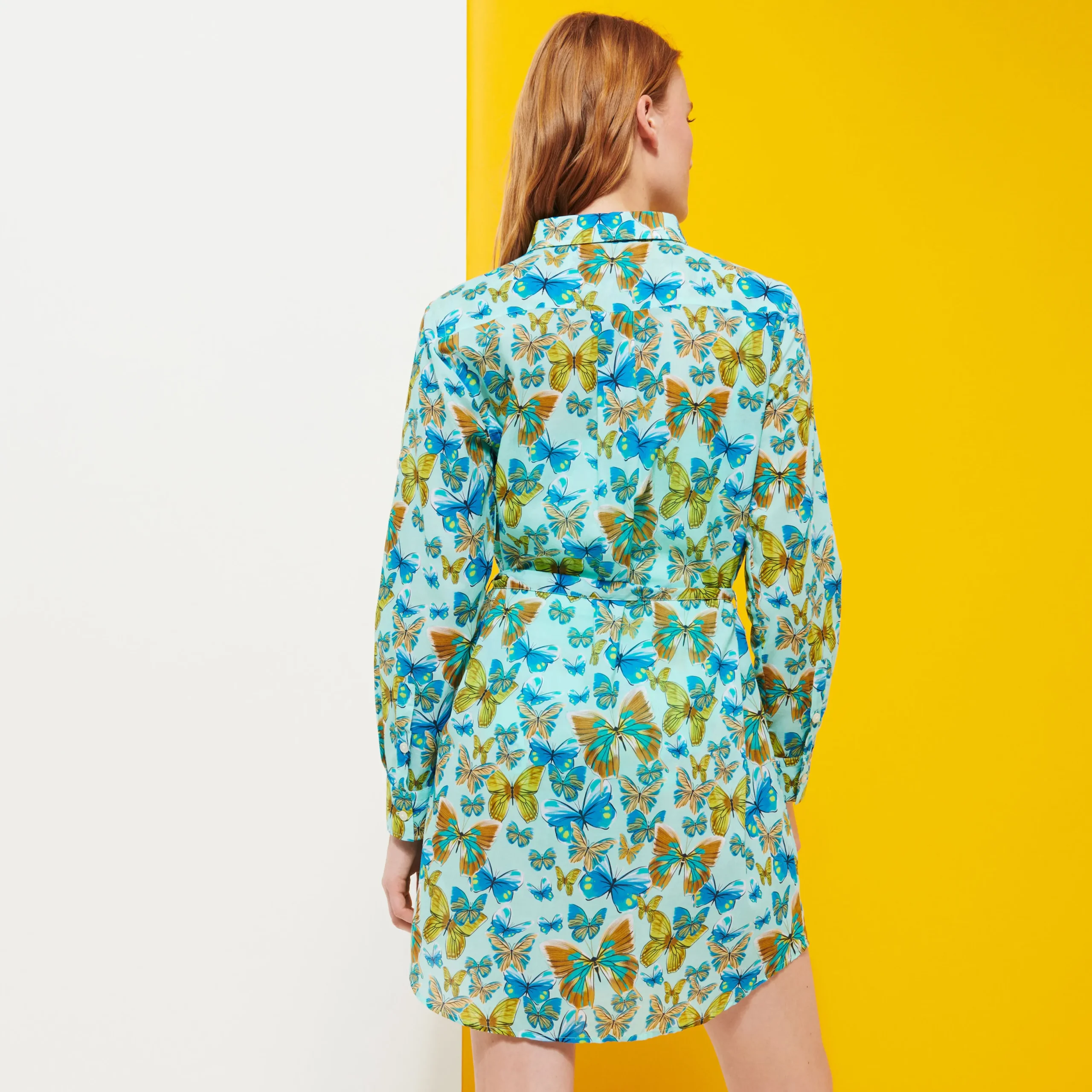 Clearance Vilebrequin Women Cotton Shirt Dress Butterflies Lagoon/Blue