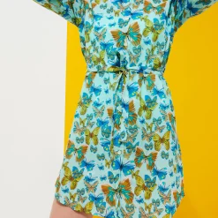 Clearance Vilebrequin Women Cotton Shirt Dress Butterflies Lagoon/Blue