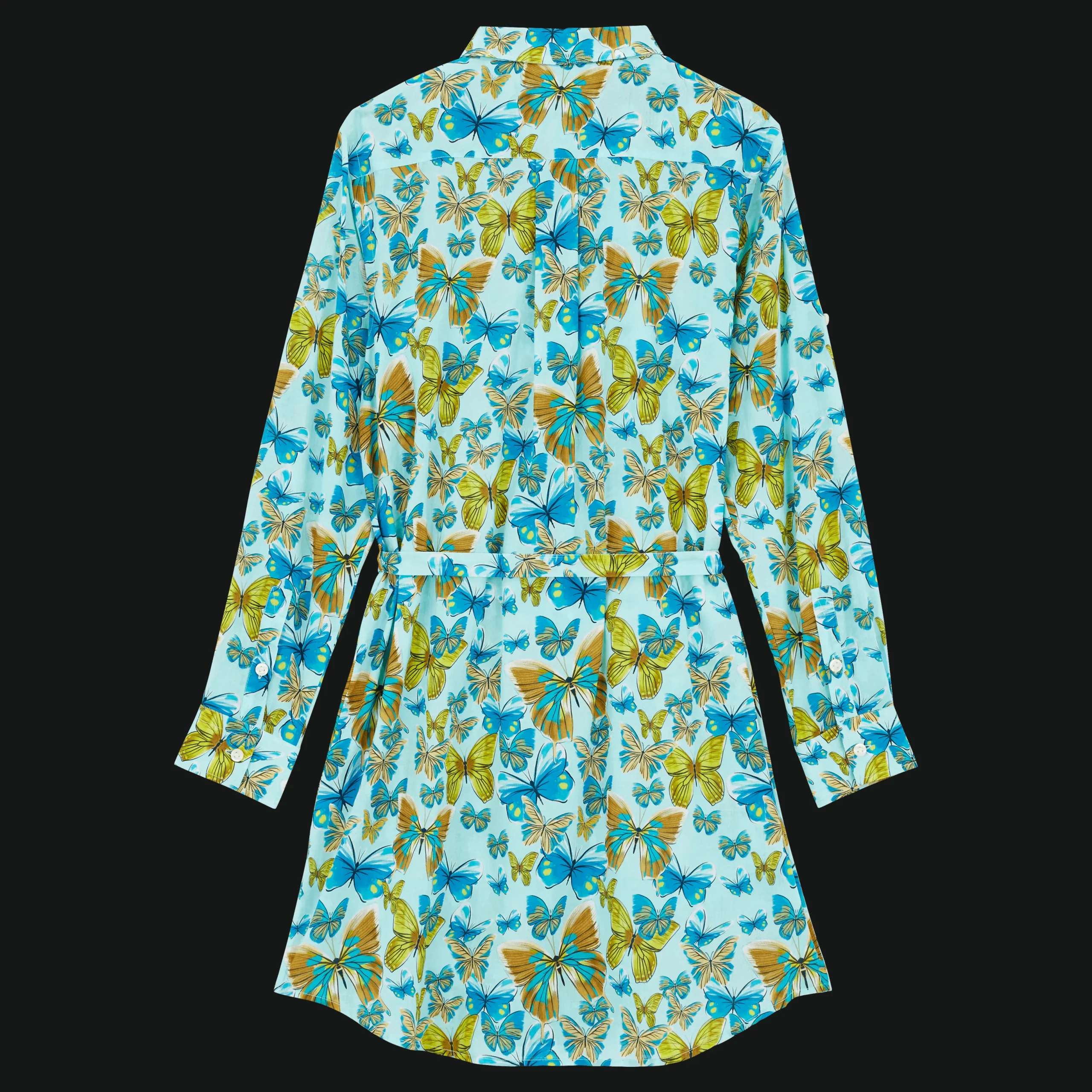 Clearance Vilebrequin Women Cotton Shirt Dress Butterflies Lagoon/Blue