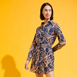 Hot Vilebrequin Women Cotton Voile Shirt Dress Sweet Blossom Navy/Blue