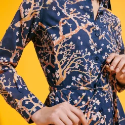 Hot Vilebrequin Women Cotton Voile Shirt Dress Sweet Blossom Navy/Blue