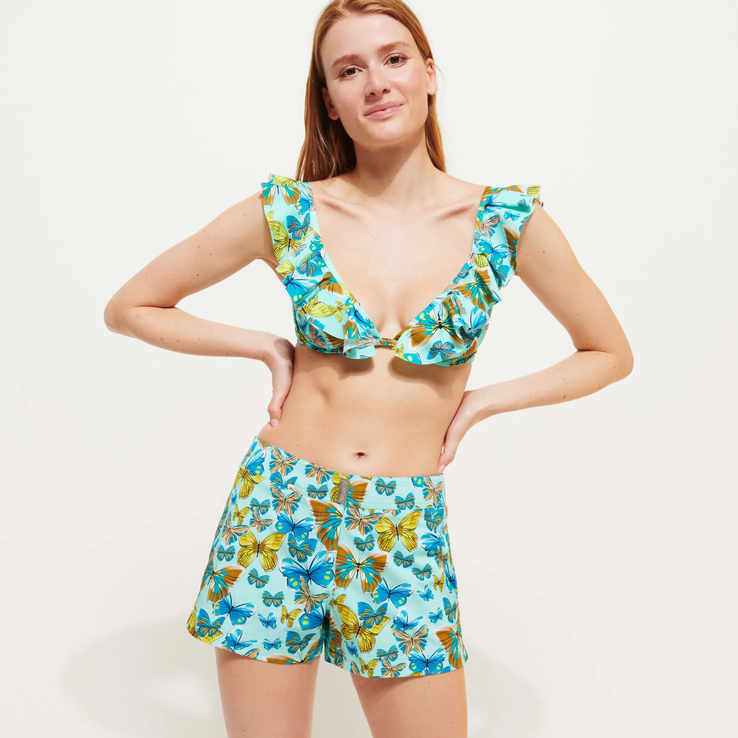Outlet Vilebrequin Women Flatbelt Swimshort Butterflies Lagoon/Blue