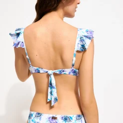 Cheap Vilebrequin Women Halter Bikini Top Flash Flowers Purple Blue/Blue