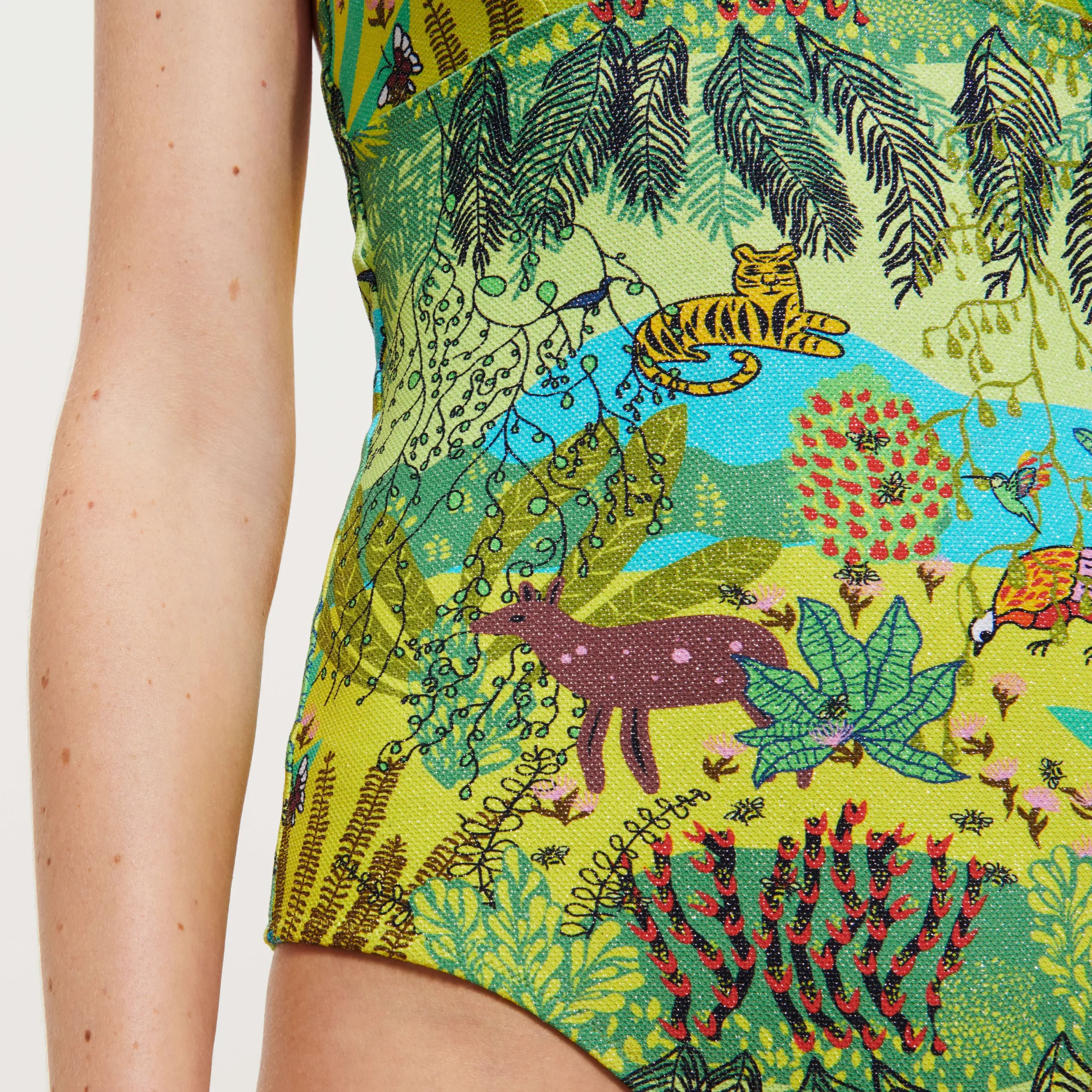 Clearance Vilebrequin Women Halter One-Piece Swimsuit Jungle Rousseau Ginger/Green