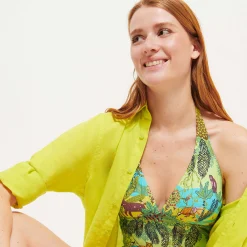 Clearance Vilebrequin Women Halter One-Piece Swimsuit Jungle Rousseau Ginger/Green