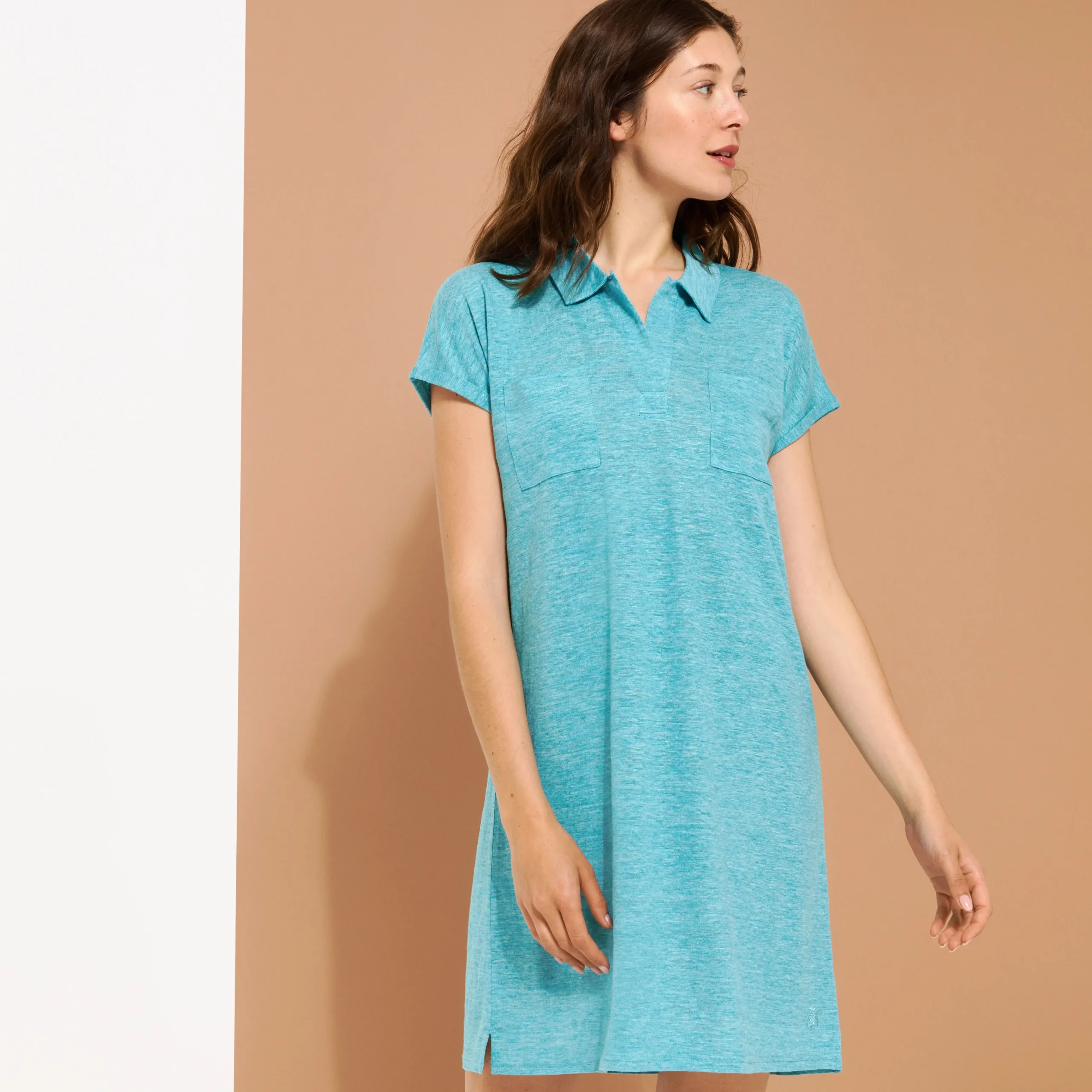 Outlet Vilebrequin Women Linen Long Polo Dress Solid Heather Azure/Blue