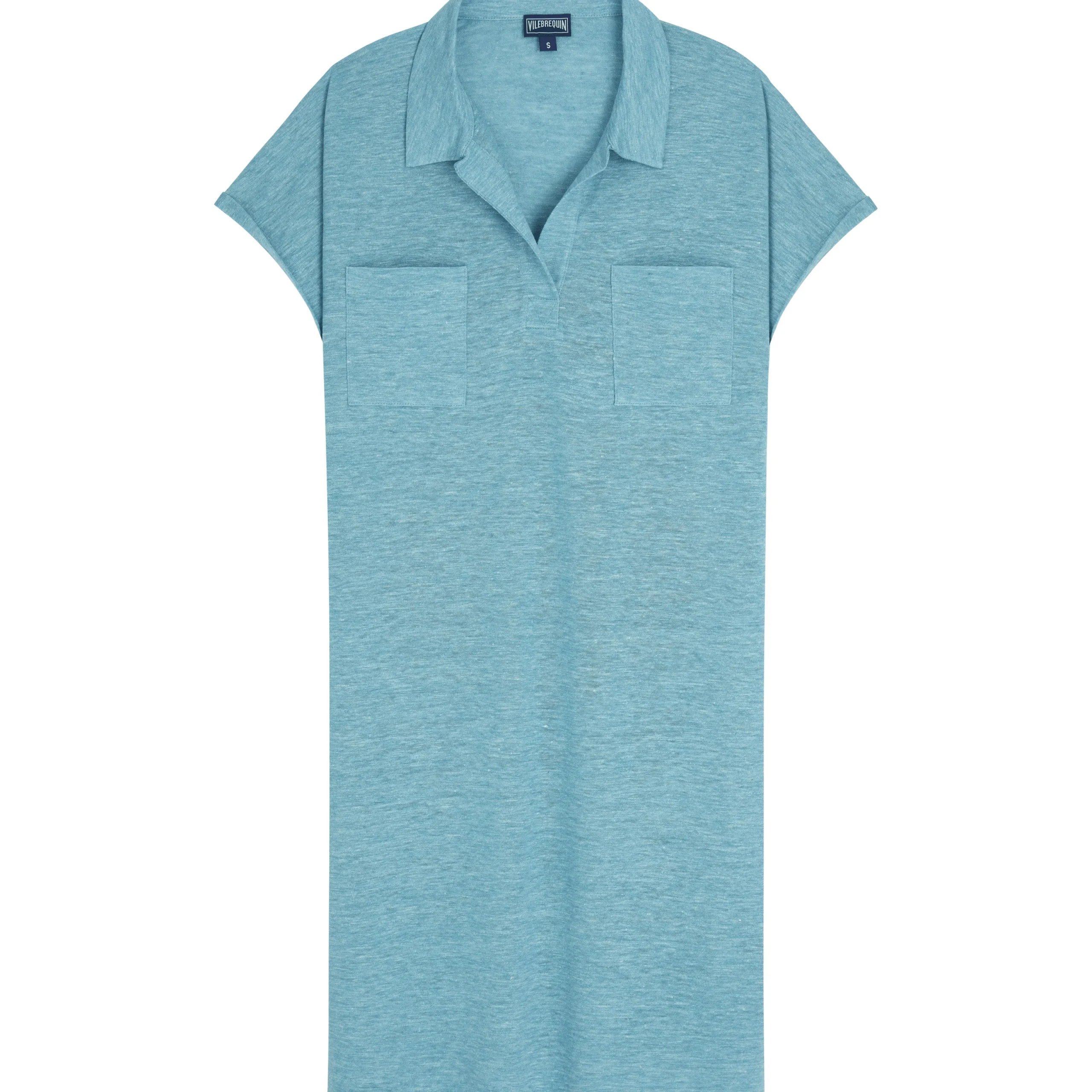 Outlet Vilebrequin Women Linen Long Polo Dress Solid Heather Azure/Blue