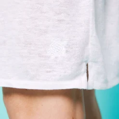 Fashion Vilebrequin Women Linen Long Polo Dress Solid White/White