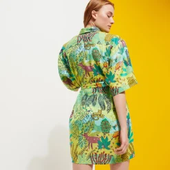Online Vilebrequin Women Linen Shirt Dress Jungle Rousseau Ginger/Green