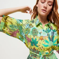 Online Vilebrequin Women Linen Shirt Dress Jungle Rousseau Ginger/Green